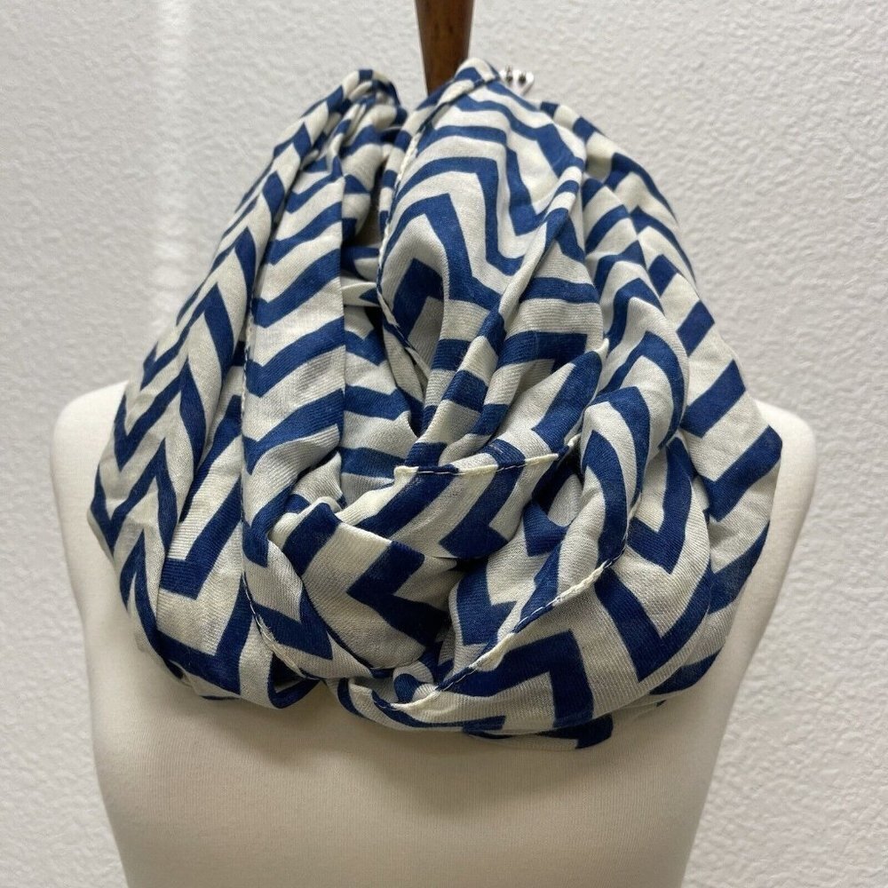 Sam Moon Tan Blue Unity Scarf  100% Polyester Chevron Design NEW NWTS
